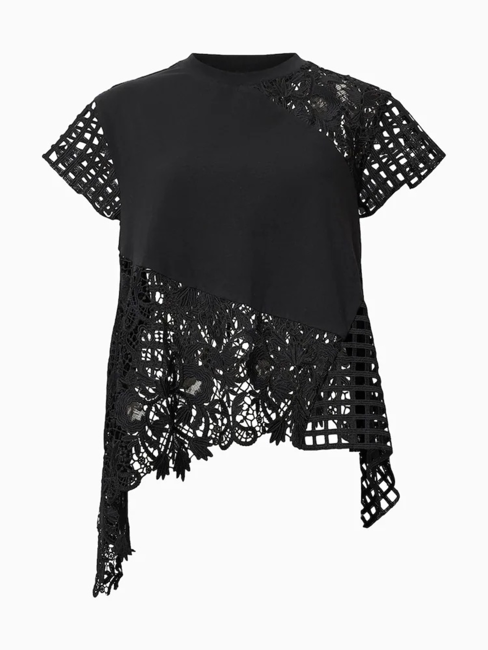 All Saints Black Crochet Mixed-Media Top
